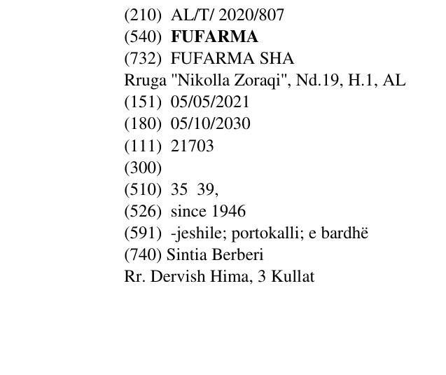 Zëri i markës FUFARMA në buletin