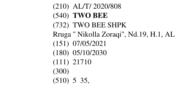 Zëri i markës TWO BEE në buletin