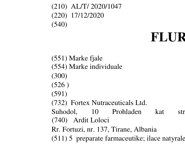 Zëri i markës FLURAPID në buletin