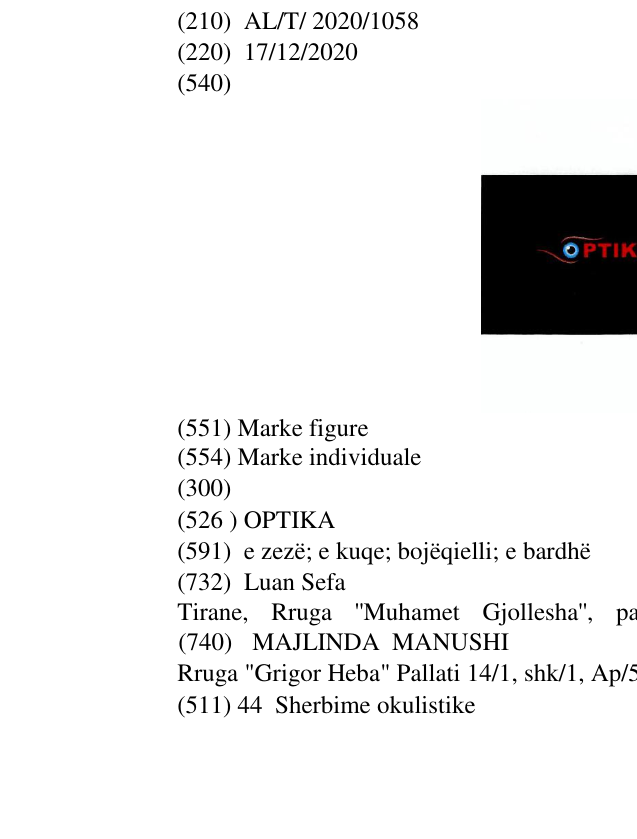 Zëri i markës OPTIKA në buletin