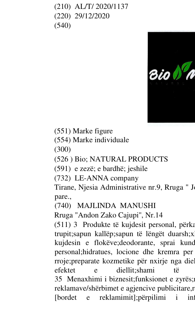 Zëri i markës Bio; NATURAL PRODUCTS në buletin