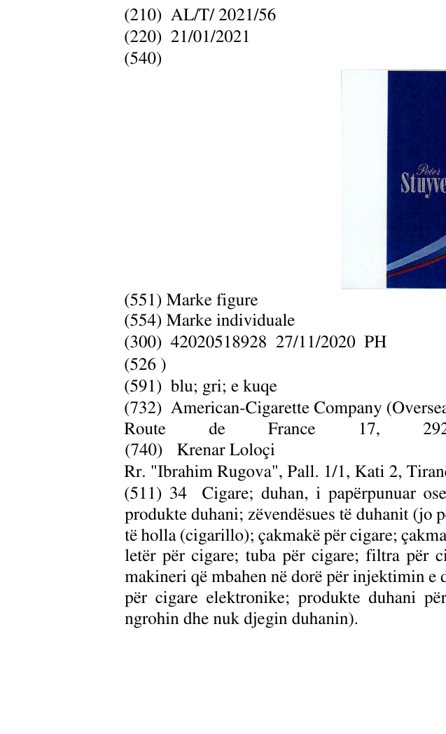 Zëri i markës Peter Stuyvesant në buletin
