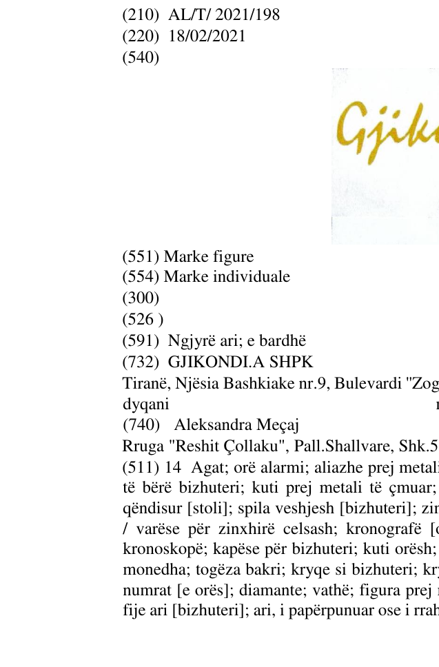 Zëri i markës GJIKONDI në buletin