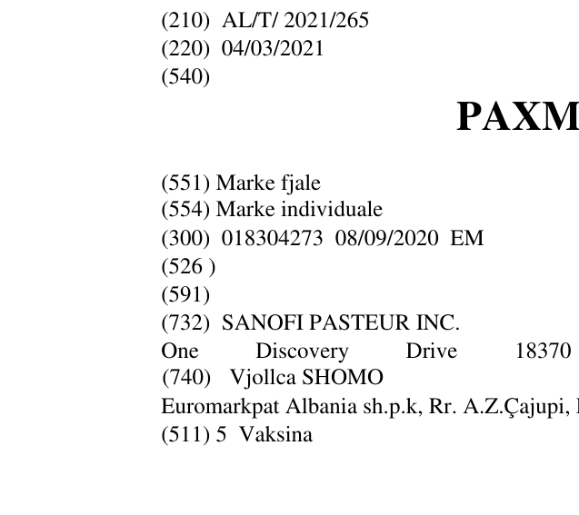 Zëri i markës PAXMYRNA në buletin