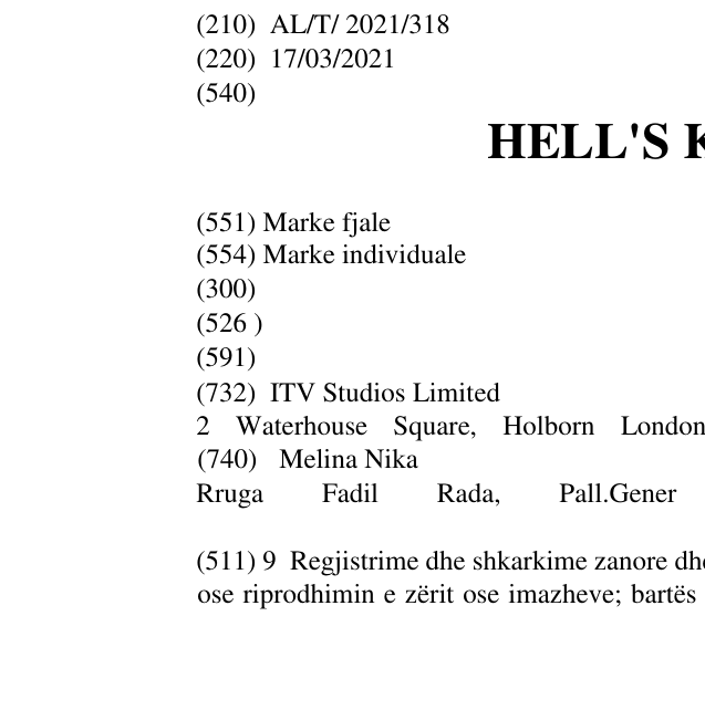 Zëri i markës HELL'S KITCHEN në buletin