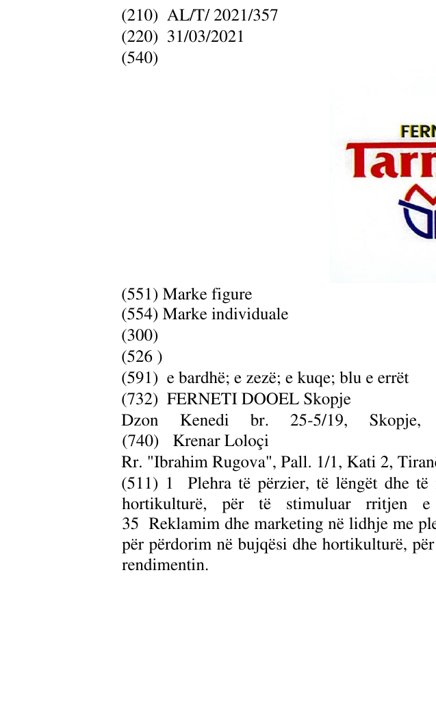 Zëri i markës FERNETI TARMAN në buletin