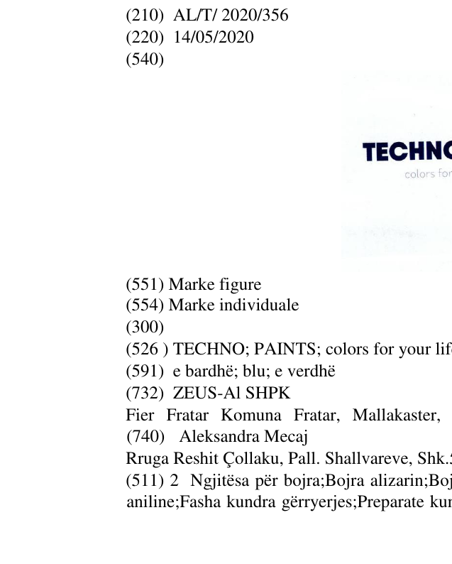 Zëri i markës TECHNO; PAINTS; colors for your life në buletin