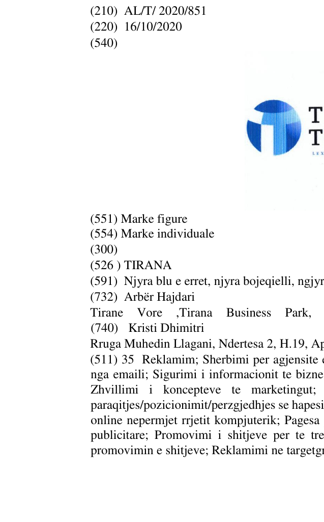 Zëri i markës TIRANA në buletin
