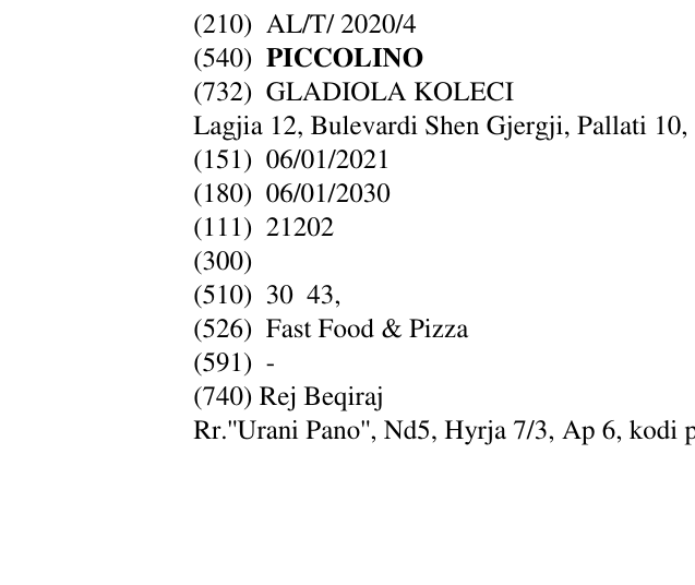 Zëri i markës PICCOLINO në buletin