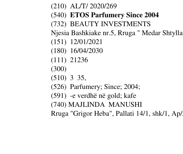 Zëri i markës ETOS Parfumery Since 2004 në buletin