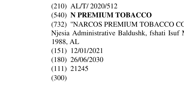 Der Eintrag der Marke N PREMIUM TOBACCO im Bulletin