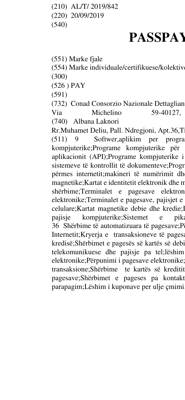 Zëri i markës PASSPAY CONAD në buletin
