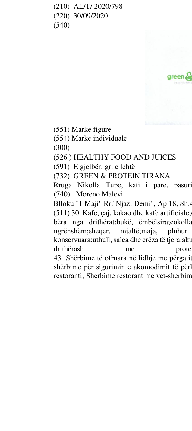 Zëri i markës HEALTHY FOOD AND JUICES në buletin