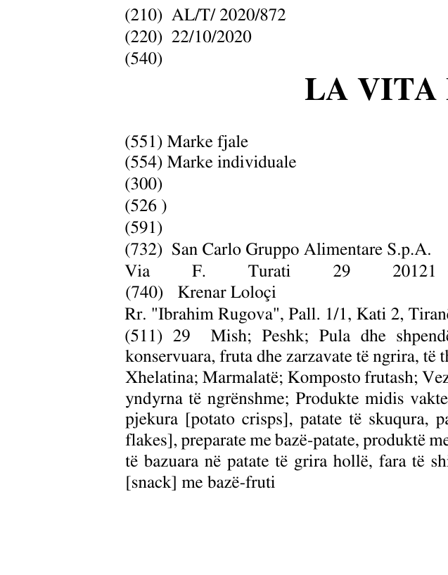 Zëri i markës LA VITA È BUONA në buletin