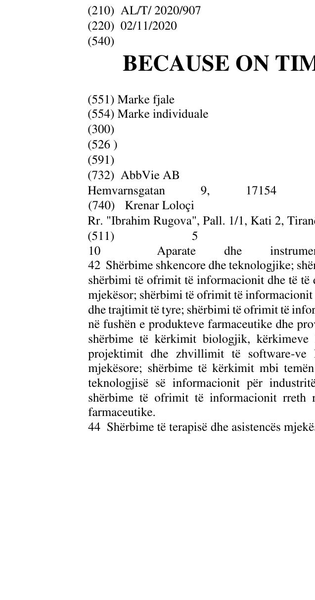 Zëri i markës BECAUSE ON TIME IS THEIR TIME në buletin