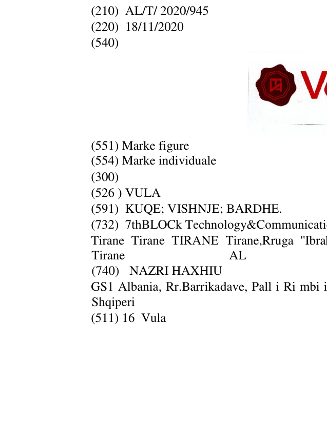 Zëri i markës VULA në buletin