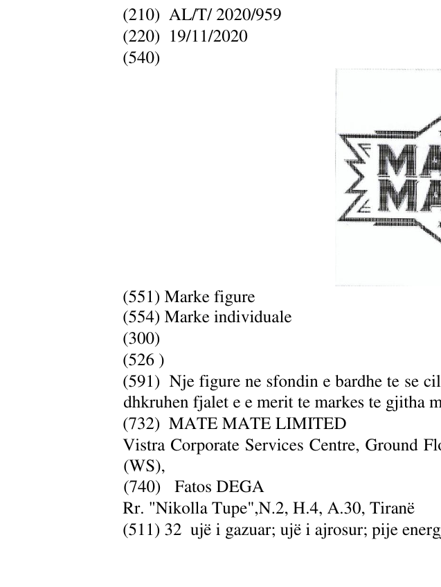 Zëri i markës MATE MATE në buletin