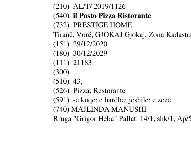 Zëri i markës il Posto Pizza Ristorante në buletin