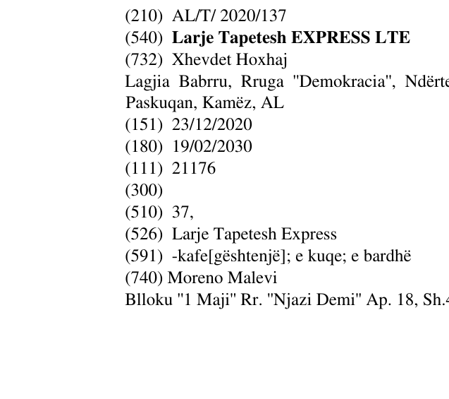 Zëri i markës Larje Tapetesh EXPRESS LTE në buletin