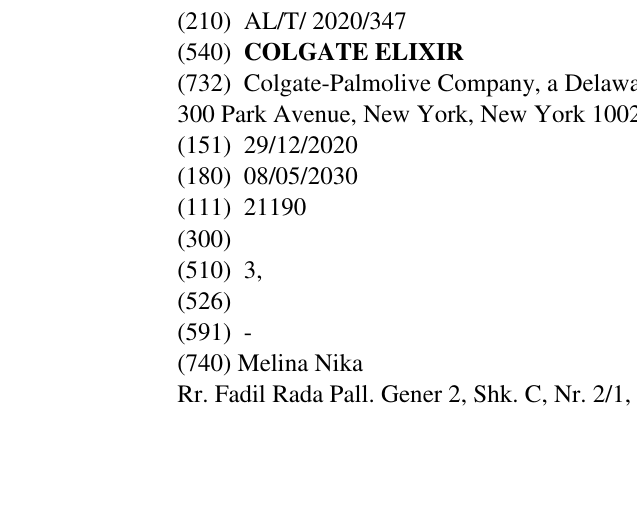 Zëri i markës COLGATE ELIXIR në buletin