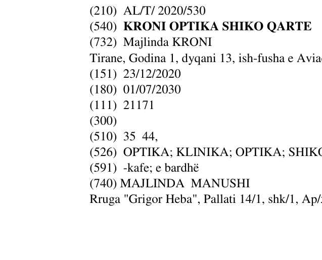 Zëri i markës KRONI OPTIKA SHIKO QARTE në buletin