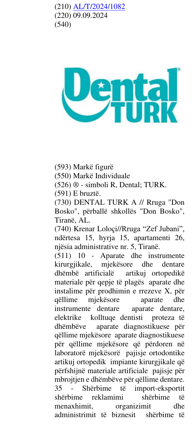 Zëri i markës ® - simboli R, Dental; TURK. në buletin