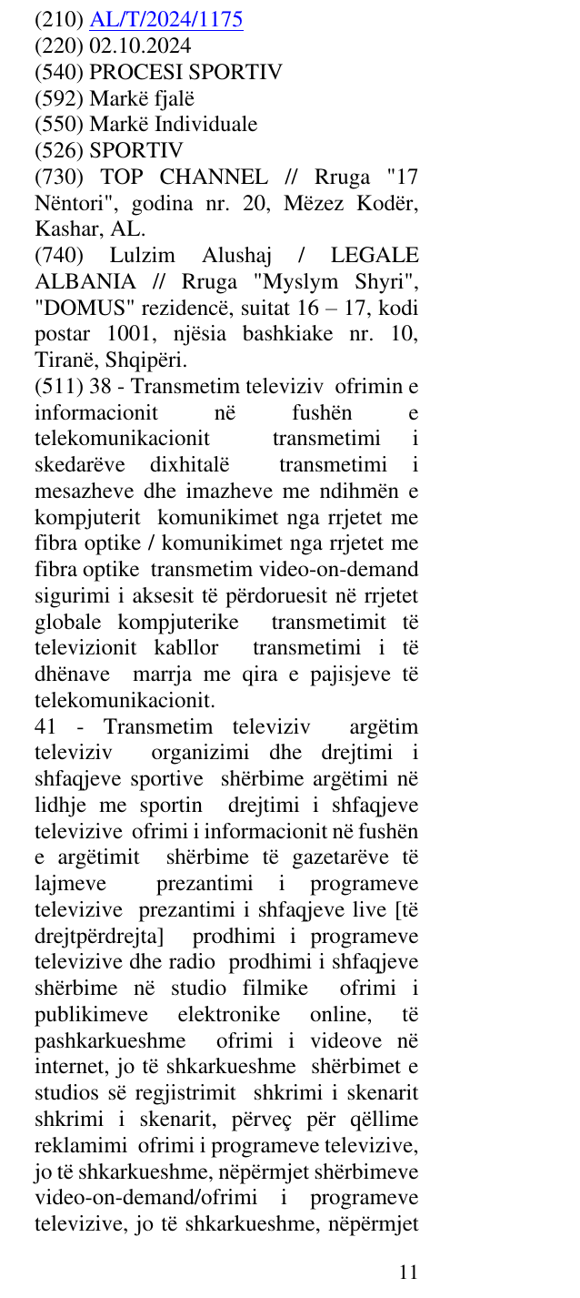 Zëri i markës PROCESI SPORTIV në buletin