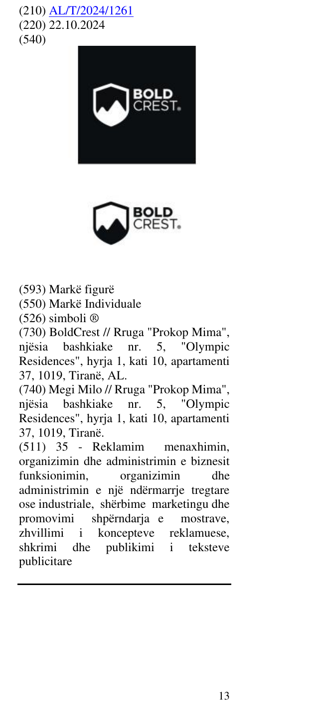 Zëri i markës simboli ® në buletin