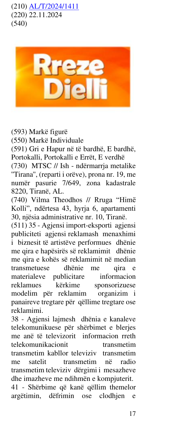 Zëri i markës RREZE DIELLI në buletin