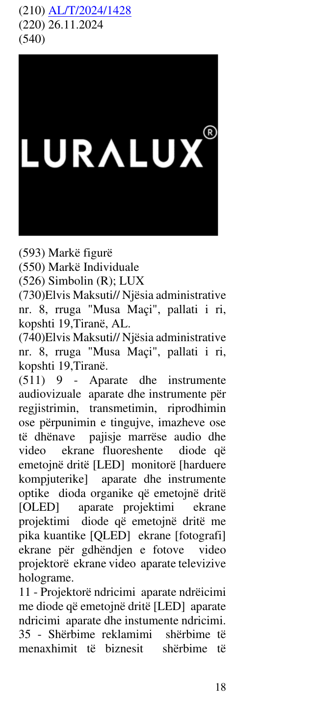 Zëri i markës Simbolin (R); LUX në buletin