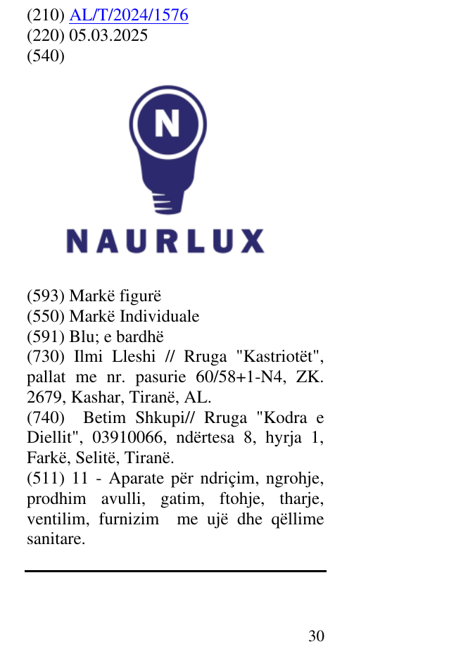 Zëri i markës NAURLUX në buletin
