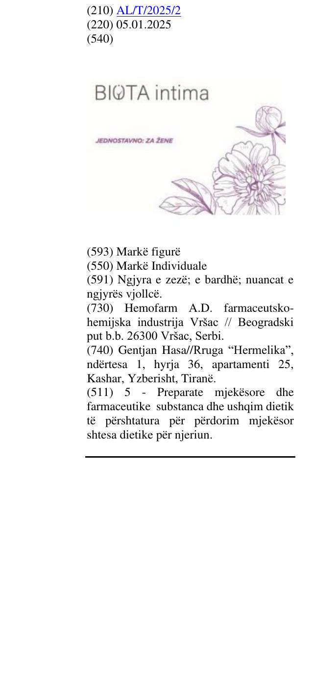 Zëri i markës BIOTA intima JEDNOSTAVNO: ZA ŽENE në buletin