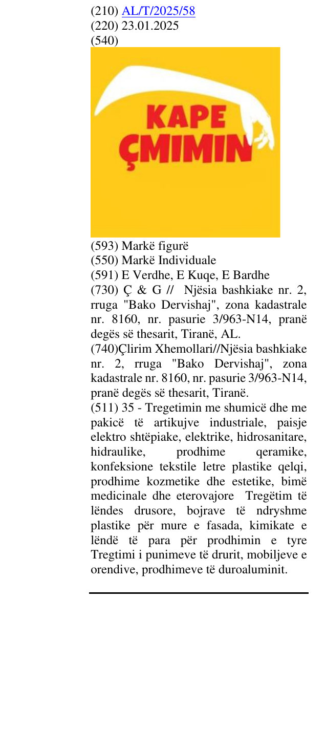 Zëri i markës KAPE ÇMIMIN në buletin
