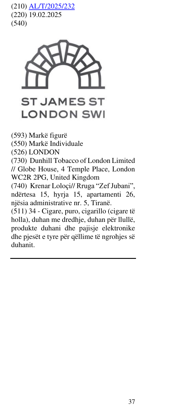 Zëri i markës LONDON në buletin