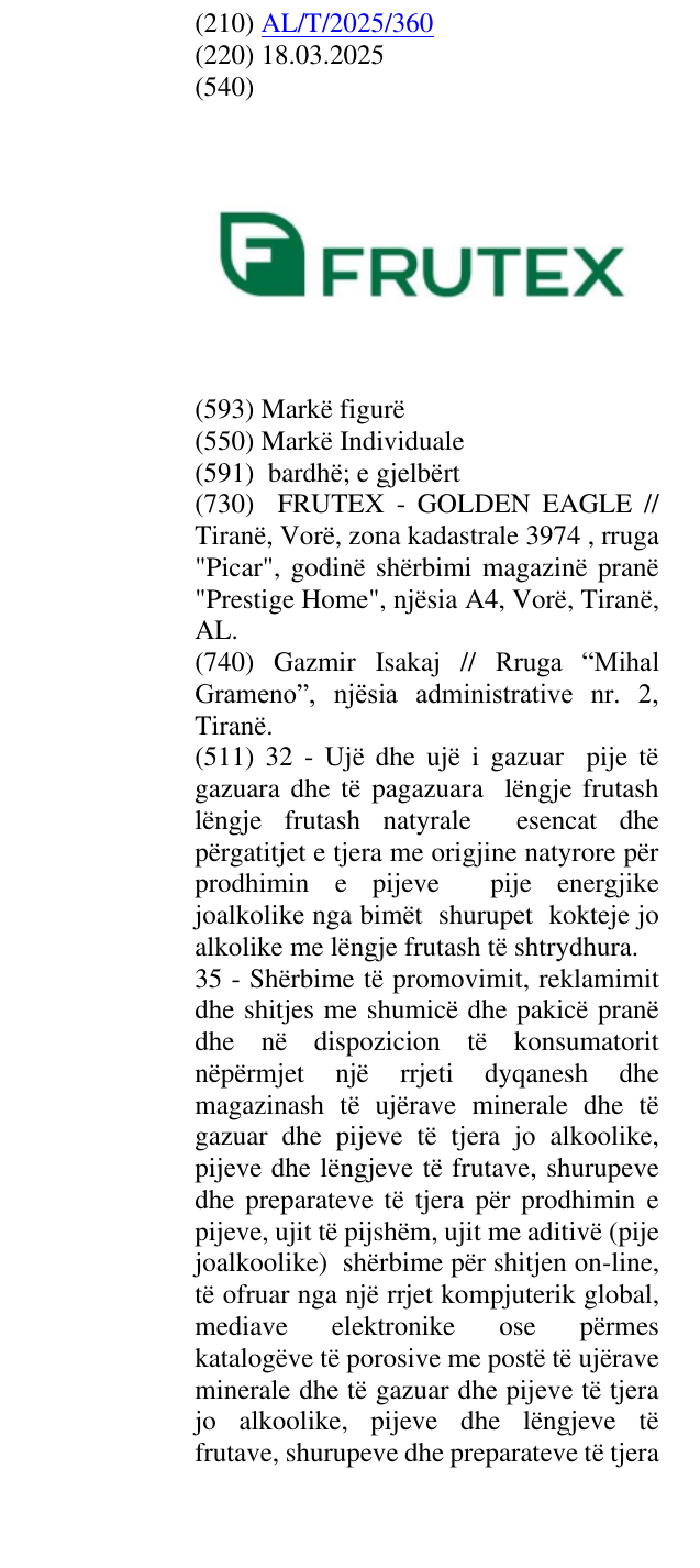 Zëri i markës FRUTEX në buletin