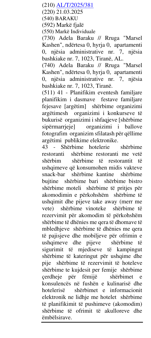 Zëri i markës BARAKU në buletin