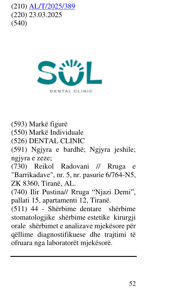 Zëri i markës DENTAL CLINIC në buletin