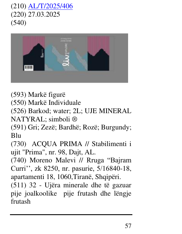 Zëri i markës Barkod; water; 2L; UJE MINERAL NATYRAL; simboli ® në buletin