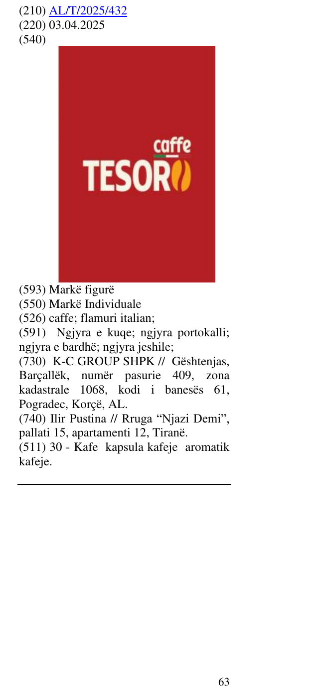 Zëri i markës caffe; flamuri italian; në buletin