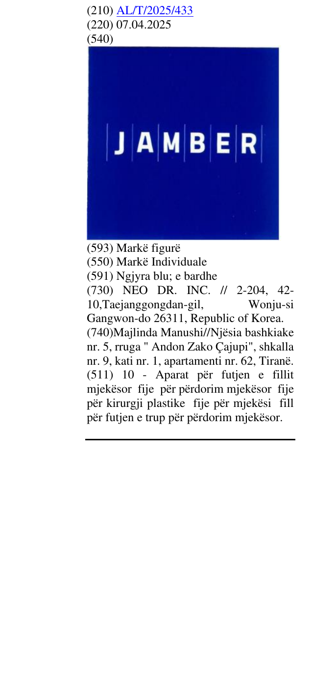 Zëri i markës JAMBER në buletin