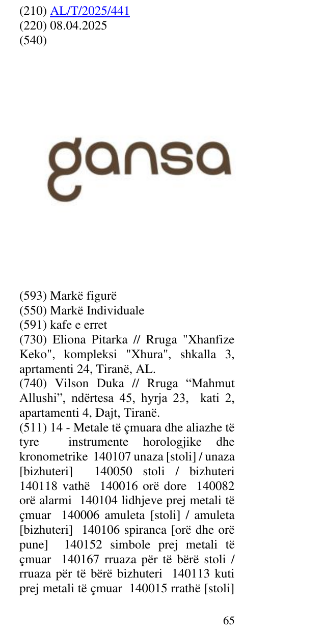 Zëri i markës gansa në buletin