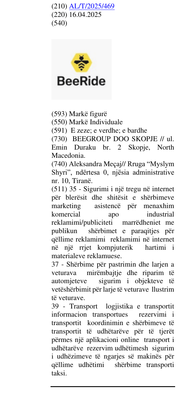 Zëri i markës BeeRide në buletin