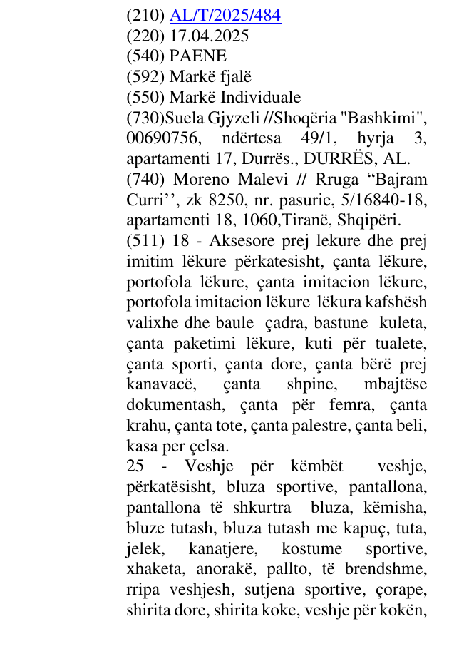 Zëri i markës PAENE në buletin