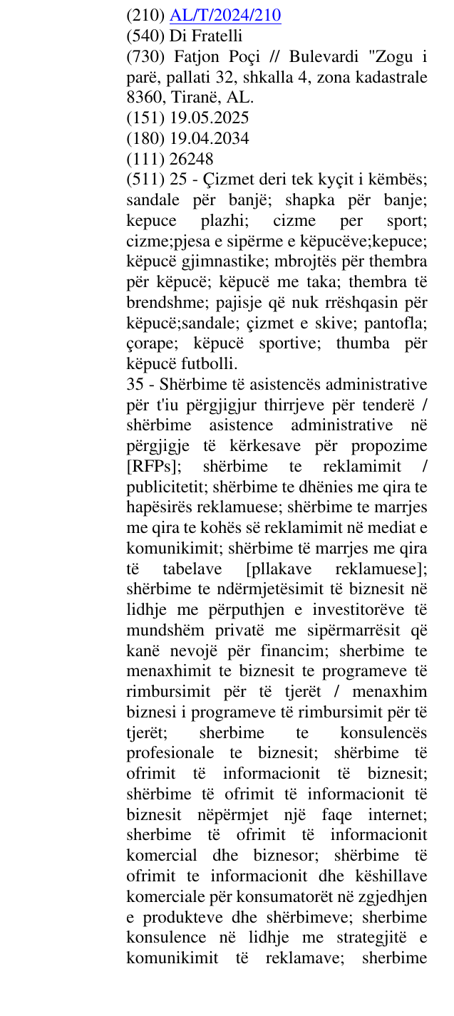 Zëri i markës Di Fratelli në buletin