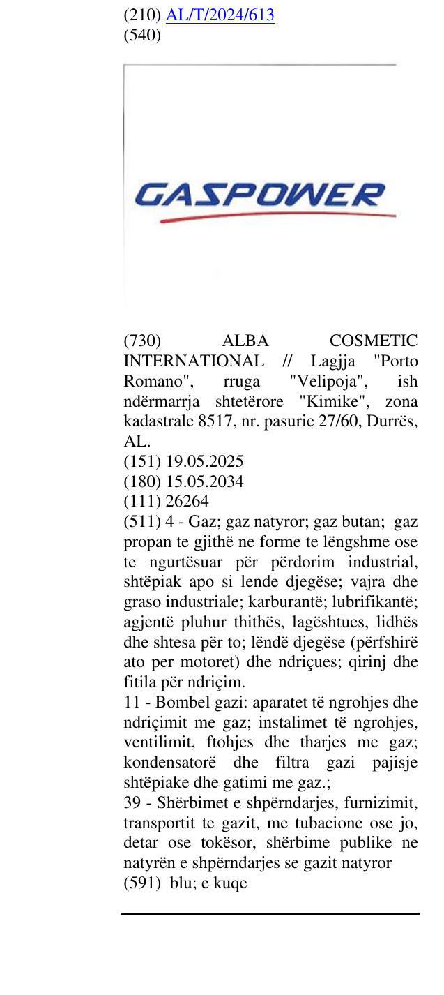 Zëri i markës GASPOWER në buletin