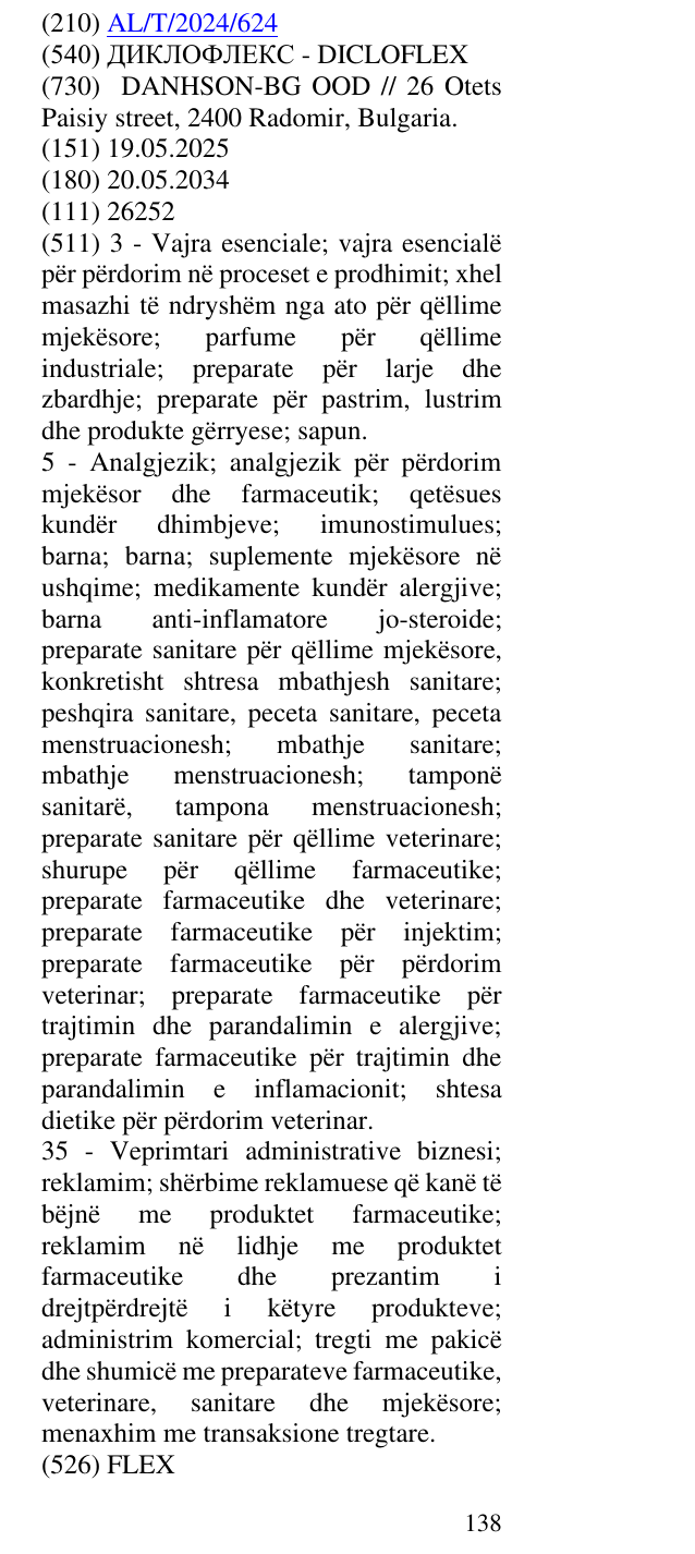 Zëri i markës ДИКЛОФЛЕКС - DICLOFLEX në buletin