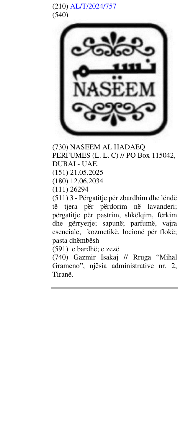Zëri i markës NASEEM në buletin