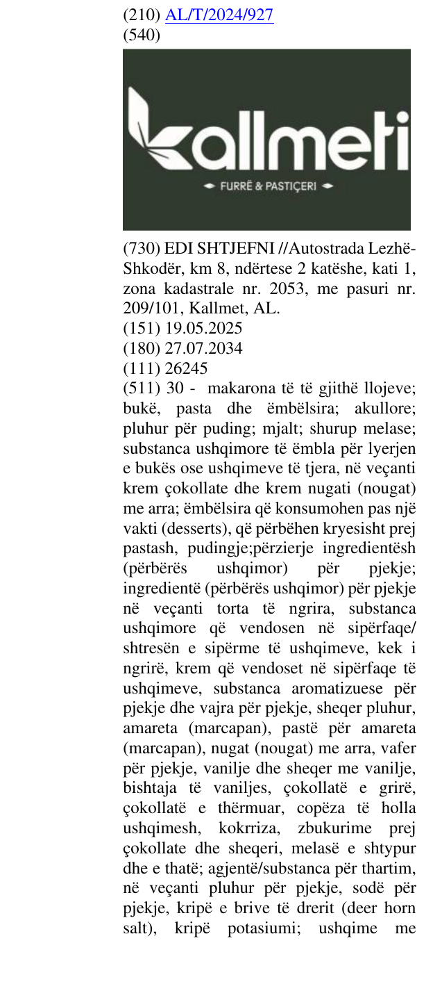 Zëri i markës furrë&pastiçeri në buletin