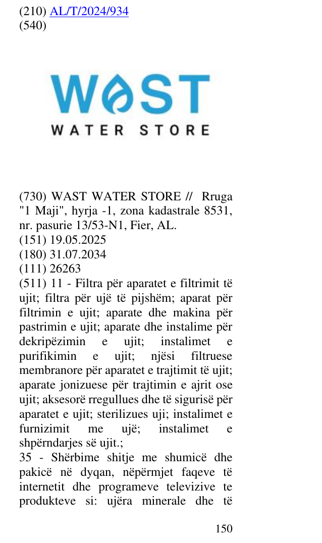 Zëri i markës WATER STORE në buletin