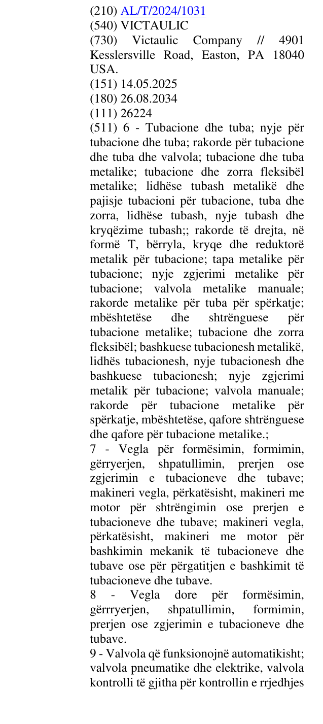 Zëri i markës VICTAULIC në buletin